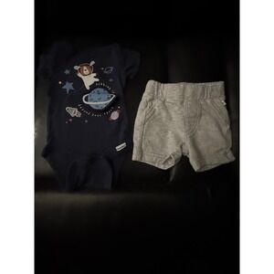 Gerber‎ Newborn Baby Outfit Space Bear Bodysuit and Gray Shorts Set